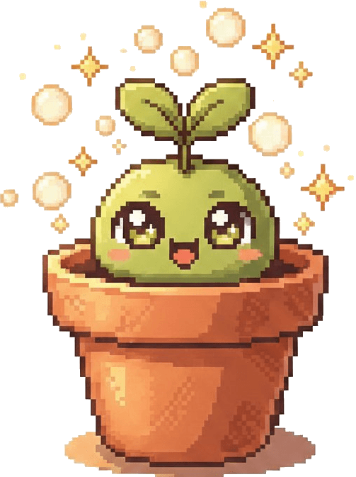 A happy sprout in a terracotta pot, sparkling